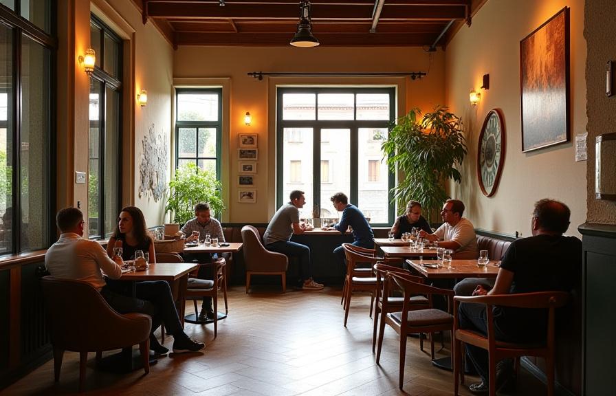 Interno accogliente di Ambrosia Brew con clienti seduti